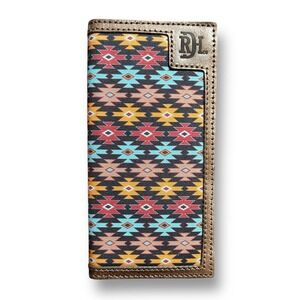 New Red Dirt Hat Co Brown Aztec Rodeo Bifold Slim Wallet Genuine Leather Western